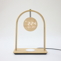 Nouvelle station de charge sans fil en bambou 15W, charge rapide, support de charge sans fil de bureau, lampe de bureau et horloge avec calendrier