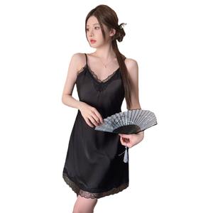 2024 donna estate <span class=keywords><strong>pigiama</strong></span> Sexy camicia da notte di seta di ghiaccio con Pattern sul petto nuovo Logo Design per la casa - Product Image 5