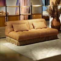 Table basse modulaire de luxe en bois pour salon, canapé en tissu à pompons avec mousse haute densité, mobilier de salon incurvé pour la maison et l'hôtel