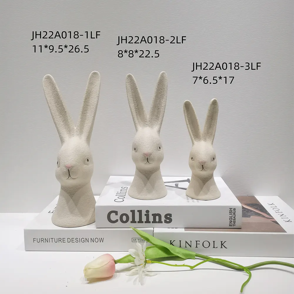 Modern Art Home Desktop Decoration Ceramic Bunny White Rabbits Figurine Statue Decor
