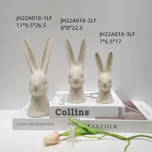 Décoration de bureau moderne pour la maison Lapin en céramique Lapins blancs Figurine Statue Decor