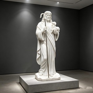 Escultura Religiosa de Jesús y Ovejas en Mármol Blanco de Tamaño Real para Jardín, Iglesia y Decoración Cristiana del Hogar - Product Image 1