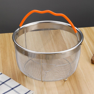 En gros Syh417 Filtre-panier en maille d'acier inoxydable pour cuiseur vapeur avec poignée et pieds en silicone, filtre multifonction pour casserole - Product Image 1