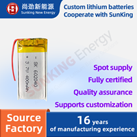 Batterie Li-Polymère SunKing SK 602040 3.7V 400mAh pour Chaussures LED Lumineuses, Bande Lumineuse Flexible Rechargeable Intégrée