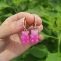 Pendientes de Plástico con Forma de Oso en Degradado de Color, Mini, Lindos, Color Caramelo, Novedad 2026, Gran Venta
