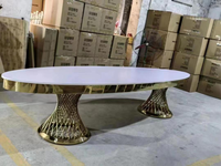 Table Ronde de Mariage de Luxe en Acier Inoxydable avec Plateau en Verre Serpentine pour Banquets et Décorations d'Événements