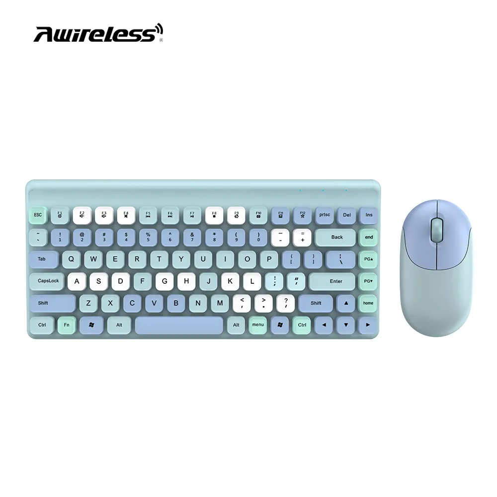 Awireless Round Keys Aesthetic Korean Custom Steampunk Color Wireless Retro Cute Retro Membrane Wireless Keyboard Mouse Set