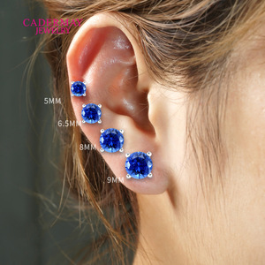 Cadermay Cornflower <b>Stud</b> Earrings 5mm 6.5mm 8mm 9mm Round Brilliant Cut 925 Sterling <b>Silver</b> Four Prong Setting - Product Image 1