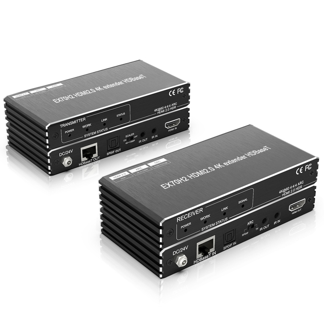 4K60Hz HDMI Extender ARC 70M HDbaseT Bi-Directional PoE IR CEC 230ft 1080P 130ft 4K HDMI2.0 HDCP2.2 Transmitter and Receiver