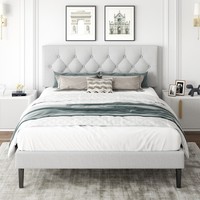 Cadre de lit plateforme rembourré en tissu de luxe haut de gamme avec tête de lit réglable et support métallique stable pour chambre à coucher