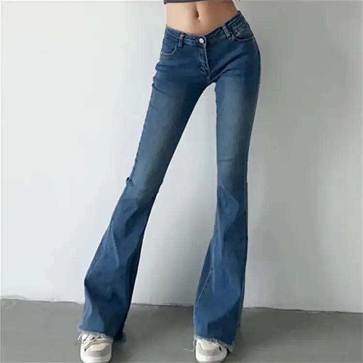 Casual Streetwear Vintage Stretchy Broek Dames Basic Koreaanse Stijl Flare Jeans Low Rise Jeans