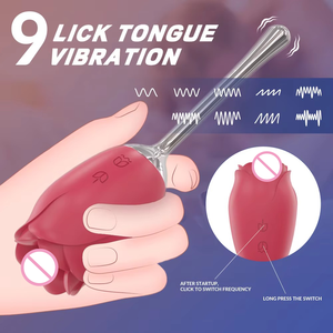 Vibratore a Rosa in <span class=keywords><strong>Silicone</strong></span> con Stimolatore Clitorideo a Lingua, Giocattolo Sexy per Donne, Vibratore a Rosa per Adulti - Product Image 5