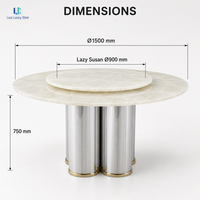 Table à manger ronde en pierre de cristal blanc Luca |   Plateau en pierre naturelle avec base en acier inoxydable Lazy Susan, taille personnalisée pour hôtel et villa, OEM