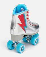 Patins à roulettes Quad pour femmes Chaussures de skate rétro en cuir végétalien argenté pour usage extérieur et intérieur