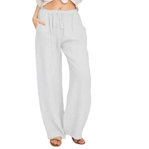 <span class=keywords><strong>Pantaloni</strong></span> Larghi a <span class=keywords><strong>Vita</strong></span> Alta <span class=keywords><strong>in</strong></span> Lino per Donna, Estivi, Sottili, Casual, <span class=keywords><strong>in</strong></span> Cotone e Lino, Vendita all'Ingrosso - Product Image 6