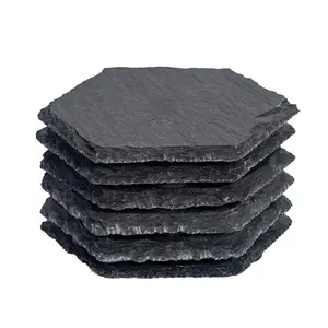 Factory Wholesale Hot Selling Product Polygon Roundness Slate Plate Slate Coaster Set Whisky Coaster Slate