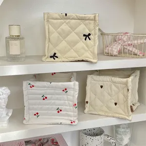 Quilted Plaid Bow Women's Sundries <b>Storage</b> Cases <b>Small</b> Cosmetic Bags Ladies Large Capacity Cotton <b>Box</b> Pouch Female Handbags - Product Image 1