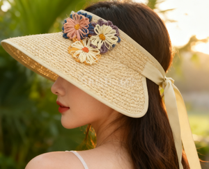 Chapeaux de soleil d'été à large bord en paille de <span class=keywords><strong>raphia</strong></span> style coréen, fabriqués en Chine - Product Image 1
