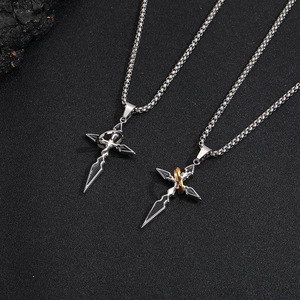 Collana da uomo con ciondolo a croce a stella in acciaio al titanio, anti-ossidazione, regolabile e impilabile, con anello decorativo - Product Image 2
