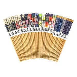 Bastões de bambu reutilizáveis 5 pares, hashi, clássico, japonês, antiderrapante, caixa de presente