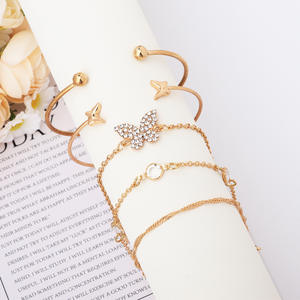 Butterfly Jewelry <b>Set</b> Gold Plated Alloy <b>Bracelets</b> For Women Party Bohemia Style - Product Image 2