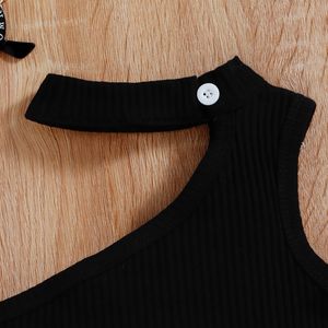 6个月-4岁女婴夏季儿童上衣 + 短裤服装精品实心罗纹针织单肩腰部套装 - Product Image 4