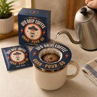 Sachet de café individuel imprimé sur mesure, scellé sur trois côtés, pour emballage de café filtre, idéal pour les marques à marque privée