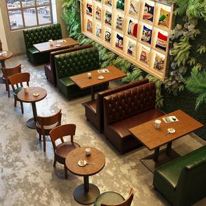 Ensemble <span class=keywords><strong>de</strong></span> sièges <span class=keywords><strong>de</strong></span> restaurant commercial, canapé en cuir américain avec tables et chaises en bois pour café, <span class=keywords><strong>bistrot</strong></span>, <span class=keywords><strong>bar</strong></span>, mobilier - Product Image 4