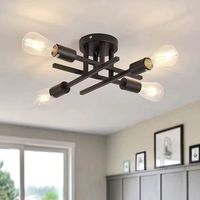 Plafonnier LED Industriel Moderne Noir E27/E26, 4 Ampoules, Lampe en Fer IP33 pour Éclairage de Maison et de Bureau