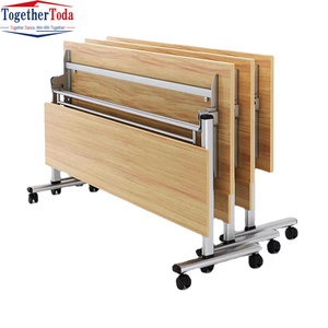 Bureau de conférence pliable en bois pour salle de classe, mobilier de bureau peu encombrant, table de formation mobile pliable avec roulettes - Product Image 6