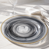 Assiette de présentation décorative en verre gris marbré à bord doré pour événements et décoration de table à domicile