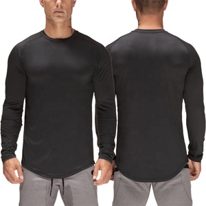 Long Sleeve Curved Hem Longline Plain <strong>White</strong> Stretchy T <strong>Shirts</strong> Customisable Men's <strong>Compression</strong> Gym Muscle Fit Tee <strong>Shirts</strong> - Product Image 4