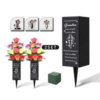 Ensemble de fleurs artificielles pour tombe avec vase, en bois, style moderne, antique, de luxe, pour décoration de cimetière, avec mots commémoratifs, pour extérieur