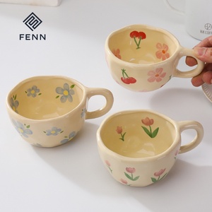 FENN personalizado mano pellizcado Irregular flor leche té taza Ins estilo coreano avena desayuno taza Drinkware cocina tazas de cerámica - Product Image 6