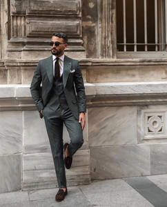 Trajes de marca clásica para hombre, chaqueta a rayas de color verde oscuro, esmoquin ajustado para boda, para baile de graduación, pantalones y chaleco, trajes de <span class=keywords><strong>3</strong></span> piezas - Product Image 2