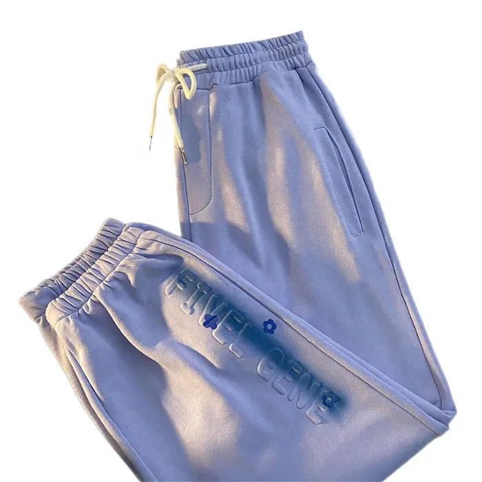 Finch Garment custom embossed women sweat pants jogging track pants 100% cotton drawstring sweatpants