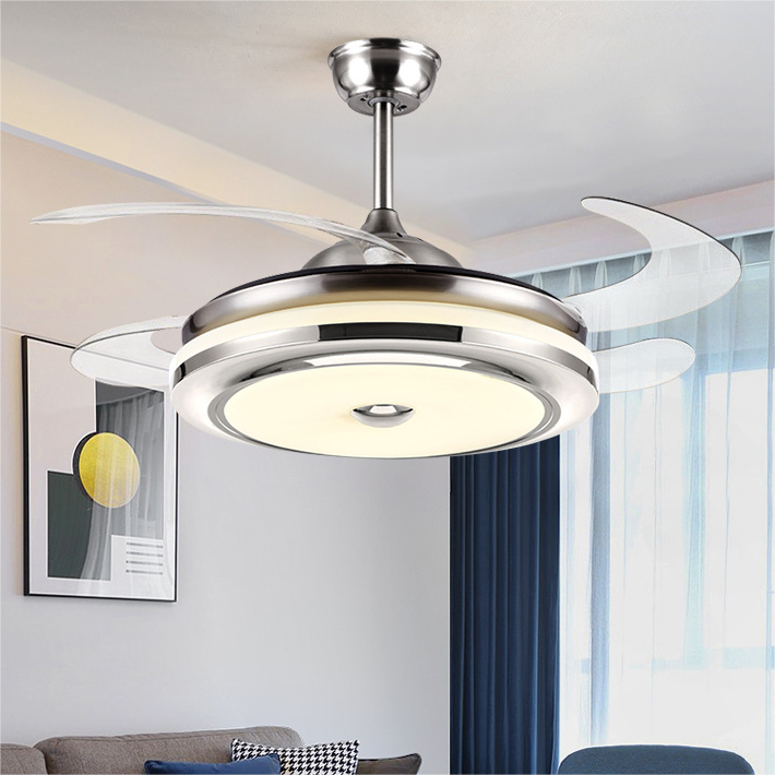 Wholesale Gold Bedroom Living Room LED Fan Lamp Invisible Fan Blade Restaurant Silver Gold LED Ceiling Fan Lamp With Music