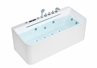 Bain à remous rectangulaire moderne portable en acrylique blanc, autoportant, avec fonction massage, douche combinée intégrée, garantie 5 ans
