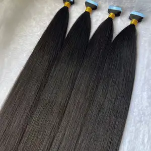 Wholesale Raw Natural 100% Human Hair Extensions Tape In Hair Yaki Straight Invisible Seamless Tape Hair Indian Natural Color