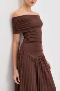 Vestido Maxi para Mujer, Hombros Descubiertos, Formal, Tejido, Elegante, Ajustado, Ropa de Fiesta, Falda de Gasa Plisada, Diseño Sólido - Product Image 4