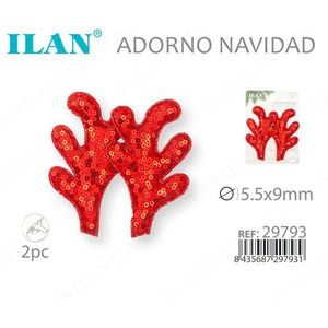 Ilan Christmas Ornament Deer Antlers 15.5x9mm <b>Sequin</b> <b>Red</b> 2pc - Product Image 2