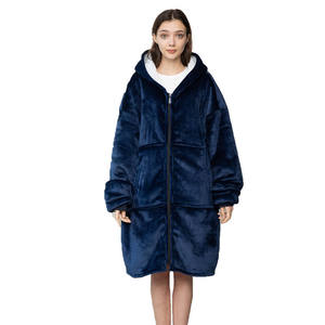 Hot Sell New Customizable Microfiber Sherpa <strong>Blanket</strong> <strong>Oversized</strong> Pocket Plush Warm Sweatshirt Wearable <strong>Hoodie</strong> <strong>Blanket</strong> with Zipper - Product Image 1