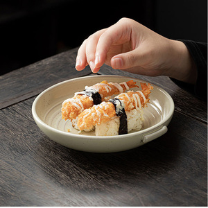 <span class=keywords><strong>Assiette</strong></span> de service et de mélange moderne en céramique, design japonais, avec deux poignées, pour cuisine, aliments, fruits et salades, disponible en blanc, vert, noir et or. - Product Image 4