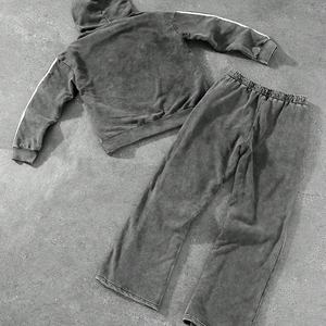 Conjunto de Sudadera con Capucha y Pantalones Jogger Holgados para Hombre, 2 Piezas, con Logotipo Grabado Personalizado, Lavado Ácido, Venta al por Mayor para Proveedores de Calle - Product Image 2