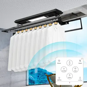 Eco-friendly Tuya Smart Electric Clothes Dryer Hanger Automatic Laundry Rack Lifting System Collapsible Ceiling Cloth Drying Rac