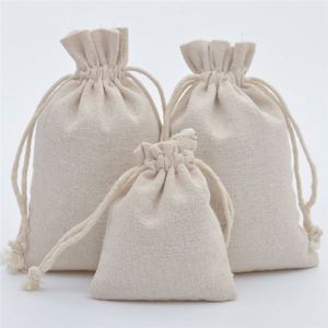 Factory Direct Recycled Solid Color Small Cotton Canvas Blank Beige Drawstring Bag Custom Printing Logo With Embroidery - Product Image 3