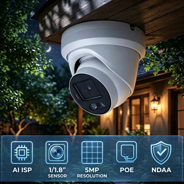AI ISP 5MP 1/1.8" Sensor Full Color PoE IP Camera NDAA Compliant SDK API IP67 Network Security Surveillance Camera OEM Factory