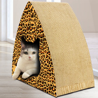 Segitiga tempat menggaruk hewan peliharaan rumah kucing menggaruk papan bergelombang Polka Dot kuning Leopard cetak cakar mengasah mainan interaktif