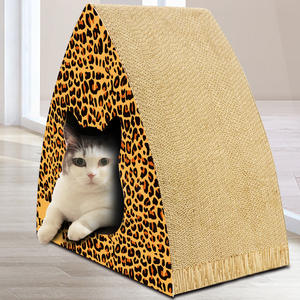 لوحة خدش الحيوانات الأليفة ثلاثية الأضلاع لخدش القطط ، لوح مموج ، رقصة البولكا المنقطة الصفراء ، طباعة الفهد ، شحذ المخلب ، الألعاب التفاعلية - Product Image 6