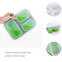 2024 Top vendeur sans BPA 3 compartiments Bento Silicone boîte à lunch pliable pliable de qualité alimentaire conteneurs de stockage des aliments avec couvercle